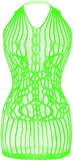 Women Fishnet Lingerie Sleepwear One Piece V-Neck Babydoll Mini Dress One Size