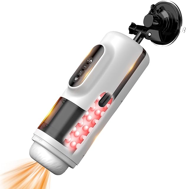 Hands Free Electric Stroker for Men Penis Milking Machine with 5 Thrusting & Sucking & 10 Vibration Mode & Heating & Voice & Suction Cup Wall Mount, Realistic Male Masturbator Vagina Aldult Sexual Toy