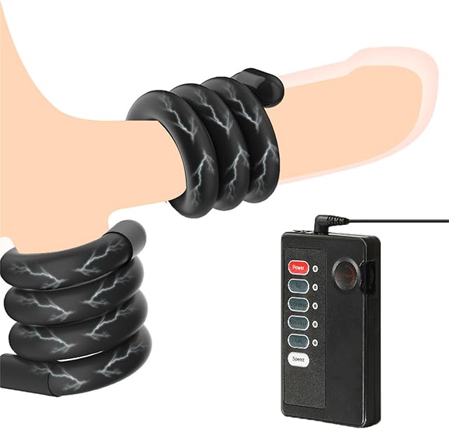 Electric Shock Bondage Masturbation Penis Ring Male Winding Exercise Cock Ring Electric Shock Trainer Sex Toy