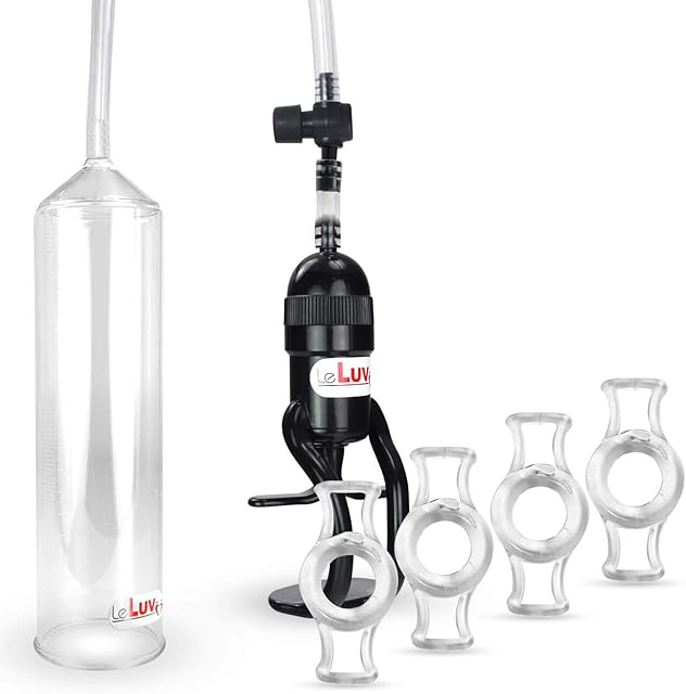 LeLuv Pump EasyOp ZGrip Handle Natural Male Enhancement Bundle with 4 Constriction .75" Rings