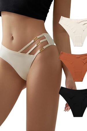 Womens Seamless String Bikini Panties with Illumination, No-Show Cheeky Hipster Briefs, 3 Pack Soft Stretch Underwear