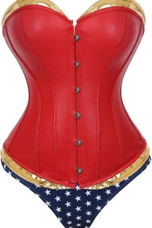 Women's Sexy Halloween Cosplay Red Corset Costume Overbust Corset Top with Shorts S