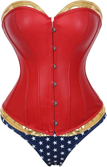 Women's Sexy Halloween Cosplay Red Corset Costume Overbust Corset Top with Shorts S