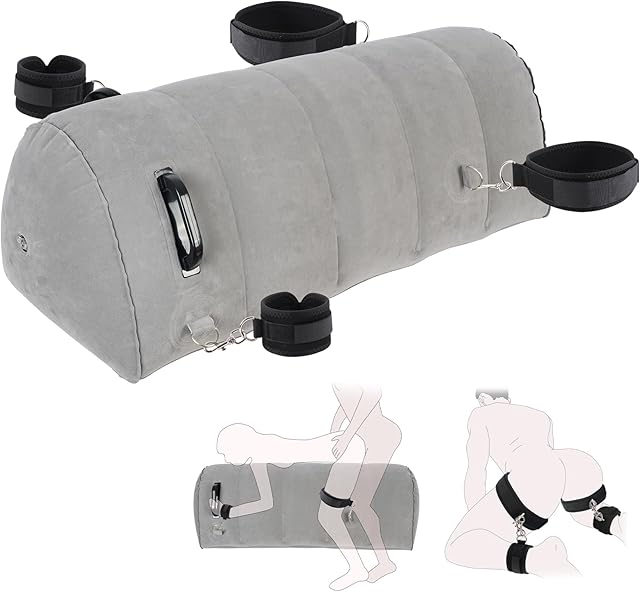 Inflatable Sex Toy Pillow with BDSM Bondage - Adjustable Restraints Extra-Long Pillow Cushion for Couples, Includes 4 Cuffs for Kinky Sex Positions, Portable Sex Furniture for Bedroom & Outdoor Use