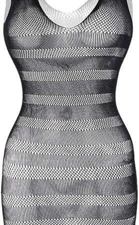 Women Fishnet Lingerie V-Neck Sleepwear One Size One Piece Babydoll Mini Dress One Piece