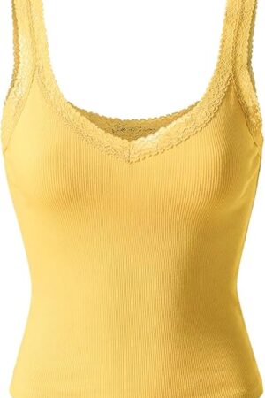 Women's Lace Camisole Tank Tops V Neck Wide Strap Soft Stretch Ribbed Cami Undershirts