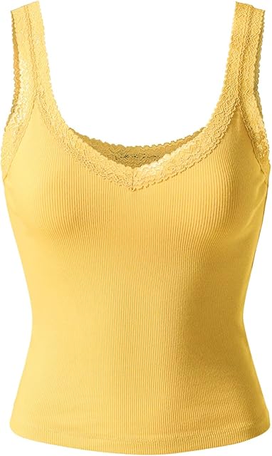 Women's Lace Camisole Tank Tops V Neck Wide Strap Soft Stretch Ribbed Cami Undershirts