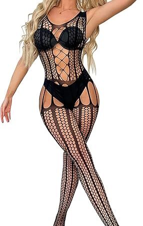 Women Fishnet Bodysuits,Sexy Mesh Babydoll,Women's Floral Lace Lingerie,Bodysuit Dress,One Piece Babydoll One Size