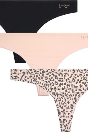 Women's Underwear Breathable Thongs, No Show Ladies Panties, Soft Microfiber Stretch Lace, Tanga, 3 Pack