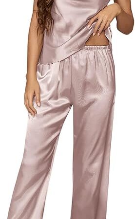 Womens Silk Satin Pajamas Set Sexy Lingerie Set Cami 2 PCS Pj Sets Summer Lounge Set Pjs Cami Top and Pants Sleepwear