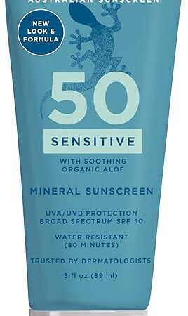 Blue Lizard SENSITIVE Mineral Sunscreen with Zinc Oxide, SPF 50+, Water Resistant, UVA/UVB Protection with Smart Cap Technology - Fragrance Free, 3 oz. Tube