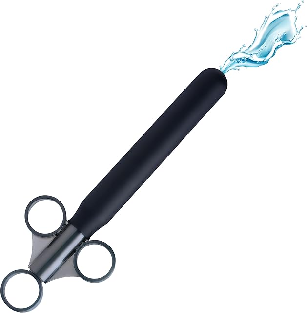 CLEANSTREAM XL Lube Syringe Reusable Silicone Lubricant Applicator for Anal and Vaginal Use, Extra-Large Lube Injector with One-Handed Grip 7.5 Overall Length, Black