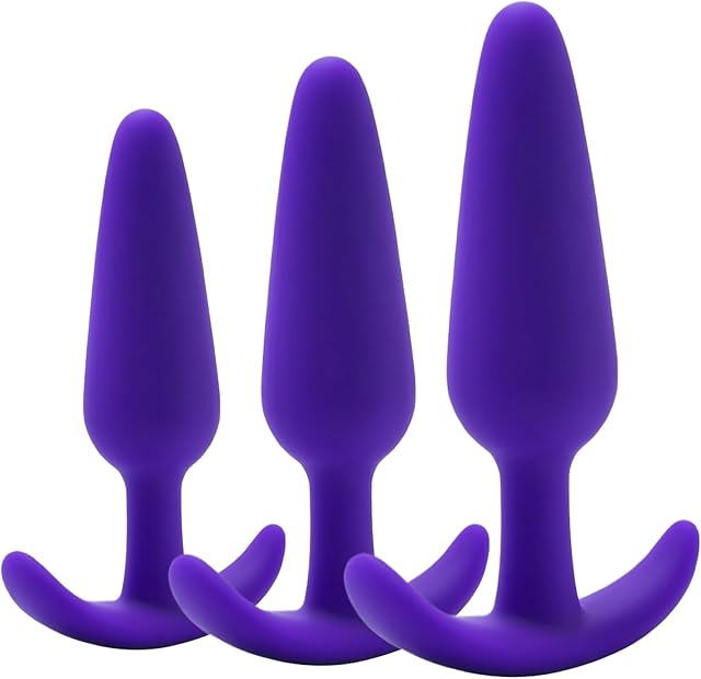 Anal Butt Plug for Comfortable Long-Term Wear 3Pcs Silicone Sex Toys with Flared Base Anal Butt Trainer Kit for Beginners Advanced Users (Purple)
