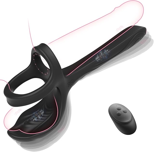 Double Penetration Sex Toys for Couples, 3-in-1 Vibrating Cock Ring with 10 Modes, Anal Toys Anal Dildo Vibrator Butt Plug, Testicles Vaginal Stimulator, Adult Toy, Sex Things for Couples Kinky