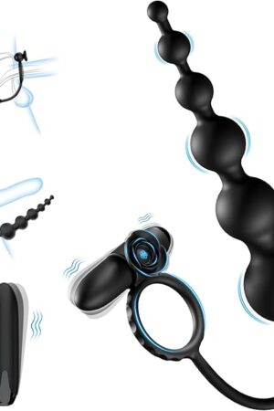 Anal Beads Butt Plug Bullet Vibrator Penis Cock Ring Adult Toys for Women Men, Tuaieu 10 Vibration Modes Prostate Massager Flexible Silicone Graduated Design Waterproof Anal Sex Toys for Couple Play