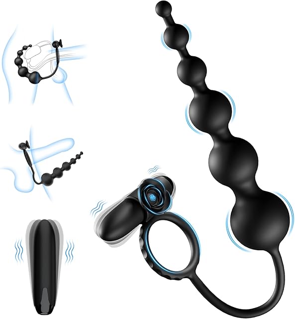 Anal Beads Butt Plug Bullet Vibrator Penis Cock Ring Adult Toys for Women Men, Tuaieu 10 Vibration Modes Prostate Massager Flexible Silicone Graduated Design Waterproof Anal Sex Toys for Couple Play
