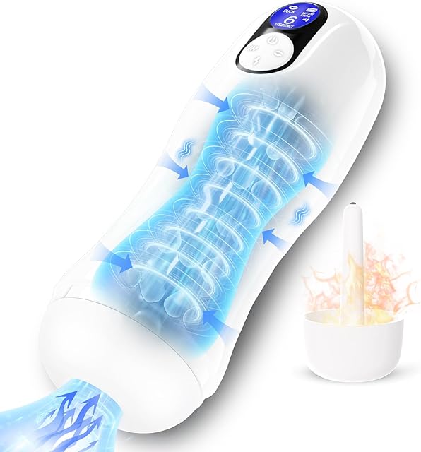 Automatic Sucking Vibrating Male Masturbator - Upgraded Pocket Pussy Stroker with LCD Display & 3D Textures, 5 Blowjob Suction & 9 Vibration & Heating Modes, Adult Sex Toys for Men Ultimate Pleasure