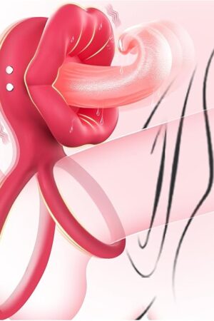 Vibrating Cock Ring with Lifelike Tongue Clitoral Stimulator, Male Pleasure Penis Ring Vibrator, Couples Adult Sex Toys Games for Men Women, QJWQJW 10 Vibrations BDSM Kinky Couple Sex Toy Erection