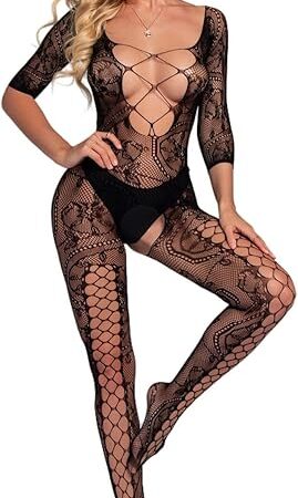 Women's Fishnet Stocking Lingerie Chemise Mini Dress One Size Hollow Nightwear Sexy Tights
