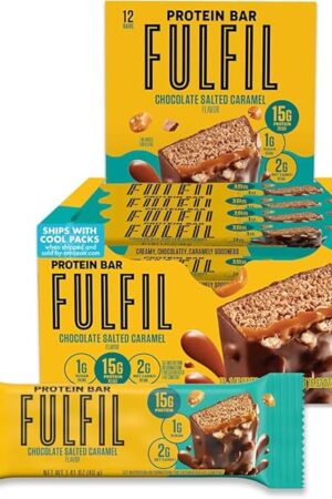 FULFIL Protein Snack Bars, Chocolate Salted Caramel Flavored, Gluten Free with 15g Protein, Pantry Staples, 12 Count