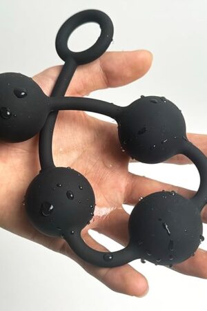 Butt Plug with Silicone Anal Bead Anal Sex Toys with Safe Pull Ring in Black (M)