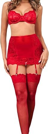 Women's 5 Piece Lingerie Set Lace Mesh Underwire Garter Lingerie Set Sexy Chemise Sleepwear Set