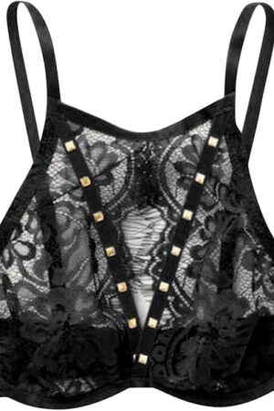 Women's Sexy Lingerie Sheer Lace Bra Hollow Out Bandage Halter Neck Backless Unpadded Bras Crop Top Bralette