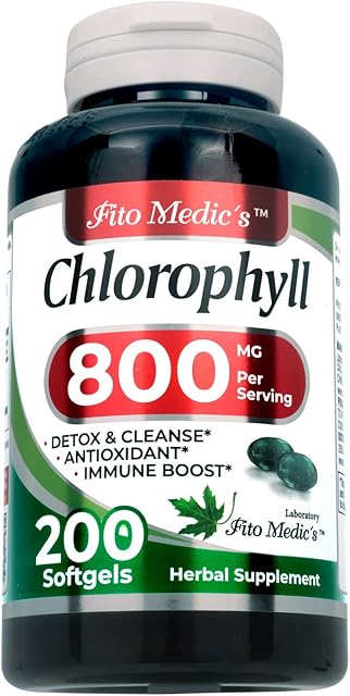 Lab - Chlorophyll - Pure - 800 mg per Serving- 200 Softgels - Chlorophyll Capsules -Detox Cleanse, Greens Supplements- Chlorophyll Pills - Ultra high Absorption