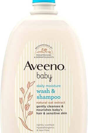 Aveeno Baby Daily Moisture Gentle Bath Wash & Shampoo with Natural Oat Extract, Hypoallergenic, Tear-Free & Paraben-Free Formula For Sensitive Hair & Skin, Lightly Scented, 33 fl oz