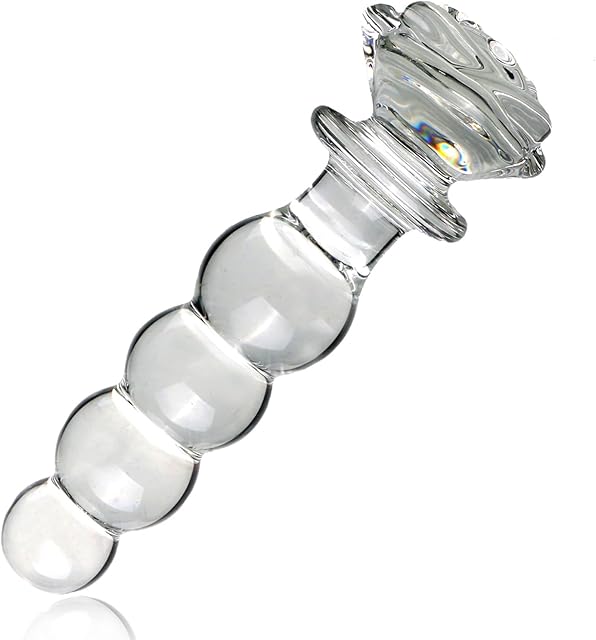 Crystal Anal Dildo Butt Plug - Clear Glass Anal Plug with Gradual Large Anus Beads, Transparent Anal Dildo Butt Plug Vaginal Prostate Massage Stimulation Anal Sex Toy for Men Women Couple (M)