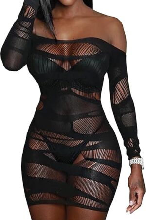 Women Lingerie Dress One Piece Babydoll Sexy Nightwear Bodycon Ripped Mini Dresses