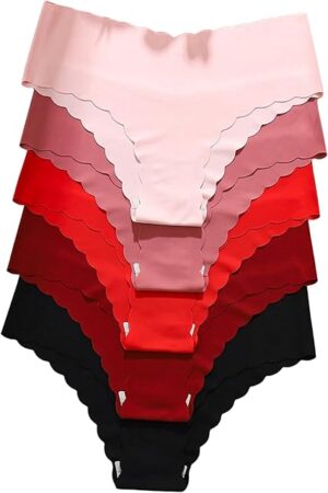 Women's 5-Pack Seamless Underwear Sexy Mid Rise Hipster Wave Edge Moisture Wicking Cheeky Underwear for Women