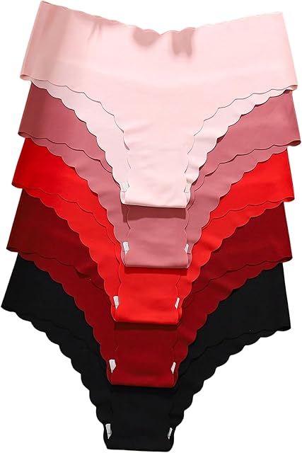 Women's 5-Pack Seamless Underwear Sexy Mid Rise Hipster Wave Edge Moisture Wicking Cheeky Underwear for Women
