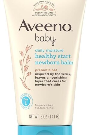 Aveeno Baby Healthy Start Nourishing Newborn Balm, Hypoallergenic Baby Skin Balm with Prebiotic Oat Leaves a Nourishing Layer to Care for Newborn Skin, Fragrance-Free, 5 oz