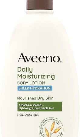 Aveeno Sheer Hydration Daily Moisturizing Fragrance-Free Lotion with Nourishing Prebiotic Oat, Fast-Absorbing Body Moisturizer for Dry Skin with Lightweight, Breathable Feel, 18 fl oz