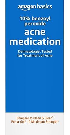 Amazon Basics 10% Benzoyl Peroxide Acne Medication, Maximum Strength, 1 Fluid Ounce Face Gel
