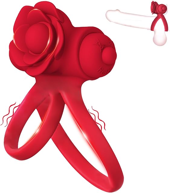 Couple Vibrator with Rose Appearance Couples Sex Toy - Dual Cock Ring and Clitoral Vibrator, Vibration Mode for Extended Playtime, Waterproof Silicone Couple Sex Toy, Mini and Cheap