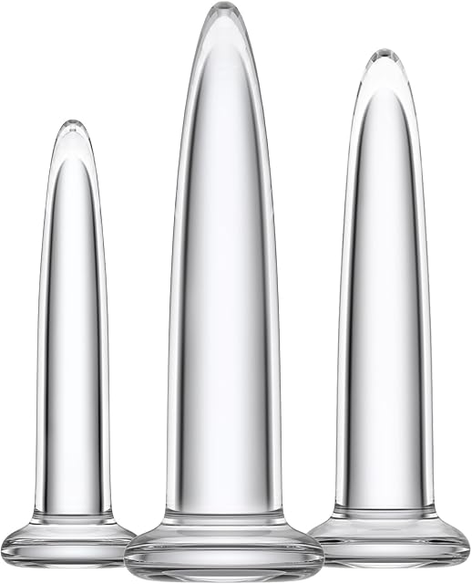Glass Anal Dilator Set - Trainer Graduated 3-Size Kit - Crystal Clear Glass Butt Plug for Anal Dilation and Training