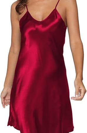 Women's Satin Nightgown Sexy V Neck Spaghetti Strap Nightdress Chemise Babydoll Lingerie Full Slips Sleepwear