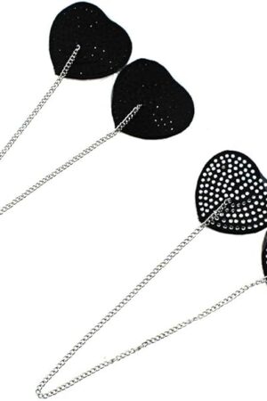 2 Pairs Sparkle Rhinestone Sexy Nipple Cover with Metal Chain Reusable Self-Adhesive Breast Pasties for Women
