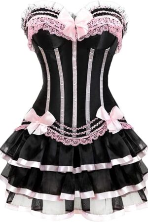Women's Lace Up Boned Overbust Corset Bustier Lingerie Bodyshaper Top