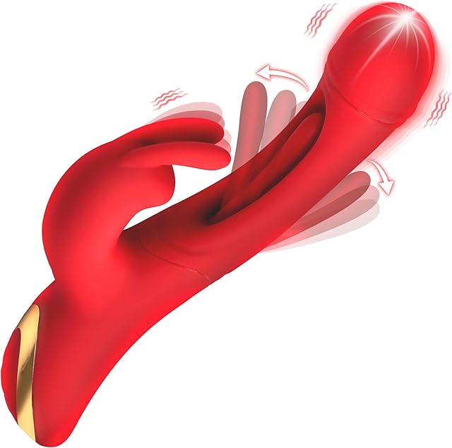 INMI Rabbit Flick Flicking Rabbit Vibrator for Women & Couples Vibrating Shaft and G-Spot Head, Flicking Features Vibrating Rabbit Ears, Made with Premium Silicone, Rechargeable 2 Pieces, Red