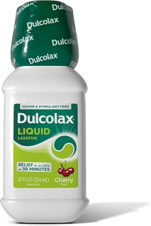 Dulcolax Saline Laxative Liquid, Fast & Gentle Constipation Relief, Natural Laxatives, Softens Stool, Cherry Flavor, Magnesium Hydroxide 1200 mg, 12 fl oz