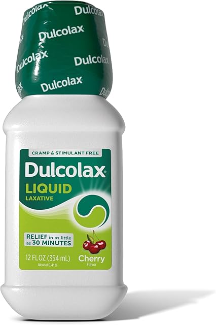 Dulcolax Saline Laxative Liquid, Fast & Gentle Constipation Relief, Natural Laxatives, Softens Stool, Cherry Flavor, Magnesium Hydroxide 1200 mg, 12 fl oz