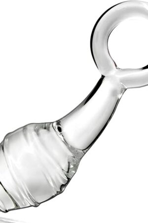 Glass Butt Plug with Pull Loop Anal Plug Prostate Massager with Spiral Texture, Long Neck and Tapered Head Fetish Anal Dilator Masturbation Sex Toy for Men Women, 590 x 177 inch TJIJP Transparent