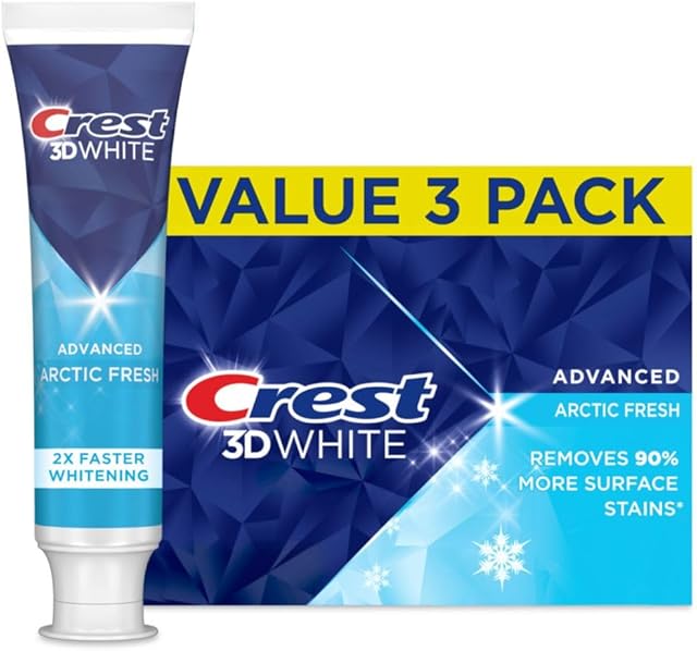 Crest 3D White Advanced Teeth Whitening Toothpaste, Arctic Fresh, 33 oz, Pack of 3
