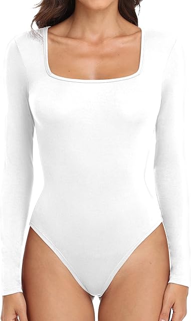 Women's Square Neck Short Sleeve Bodysuit Slim Fit Sexy Body Suit Basic Jumpsuit Shirts