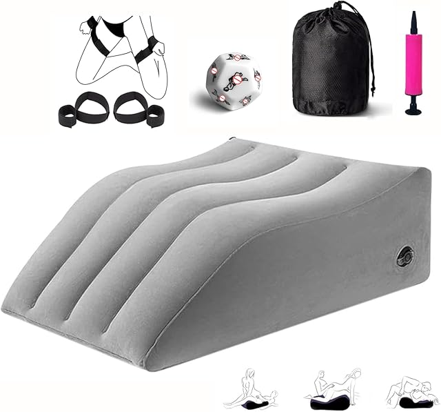 3 in 1 Bed Wedge Pillow, Inflatable Pillow for Couples Soft Portable Positioning Triangle Sofa Pillow Body Positioners Cushion Sex Things for Couples Kinky Play Hand Leg Cuffs Strap Set Sweater