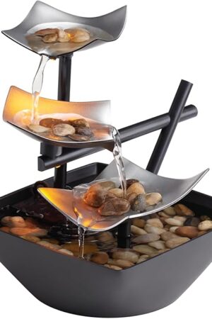 Homedics Tabletop Water Fountain, Home D?cor Soothing Sound Machine - Automatic Pump, Deep Basin & Natural River Rocks Indoor Zen Relaxation for Office, Living Room, or Bedroom, 825? Tall