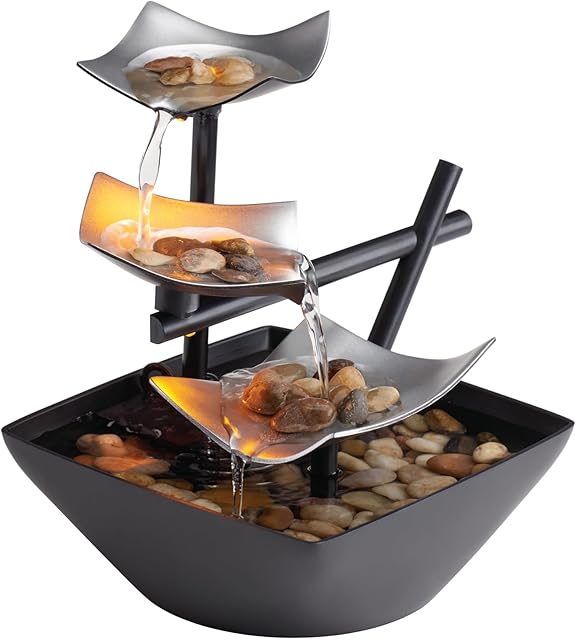 Homedics Tabletop Water Fountain, Home Décor Soothing Sound Machine - Automatic Pump, Deep Basin & Natural River Rocks. Indoor Zen Relaxation for Office, Living Room, or Bedroom, 8.25? Tall